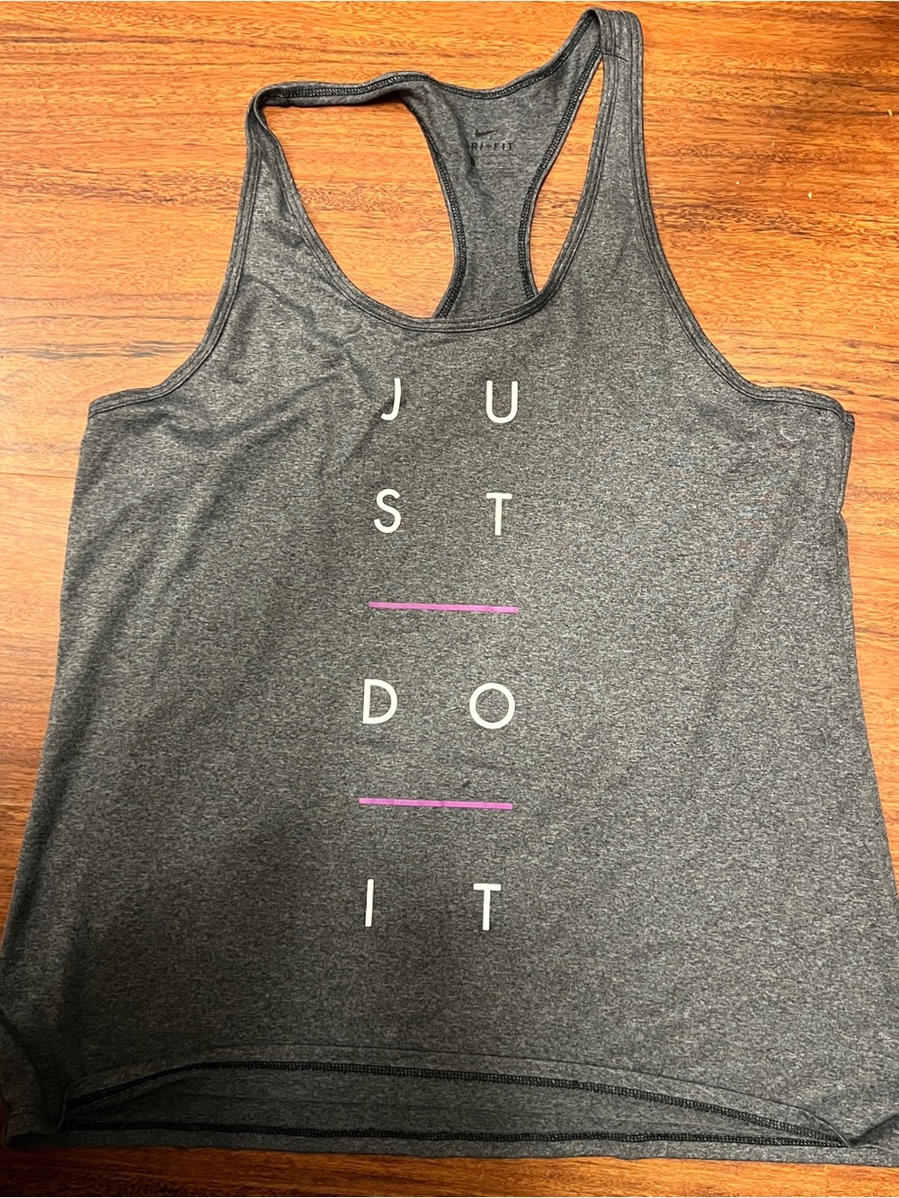 Nike Gray Racerback Tank with JUST DO IT Vertical Graphic